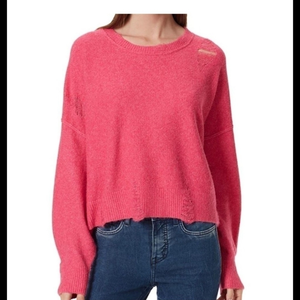 Frayed Jeans Pink Ribbed Distressed Sweater M NWT